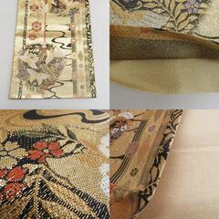 袋帯 正絹 金色ｘ黒色ｘ多色 丸文に花鳥蝶々 ゴールド系 六通柄 金糸 フォーマル 礼装 長さ432cm【中古】 【キモノオフ野々市若松店】の画像