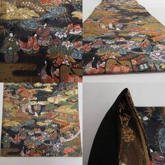 袋帯 正絹 朱金錦 本金重ね箔 黒色ｘ金色ｘ多色 金糸 平安文様 源氏 六通柄 フォーマル 礼装 長さ440cm【中古】 【キモノオフ野々市若松店】の画像