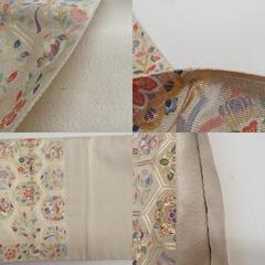 袋帯 正絹 金色ｘ多色 亀甲に花鳥文 金糸 六通柄 礼装 フォーマル 長さ435cm【中古】 【キモノオフ野々市若松店】の画像