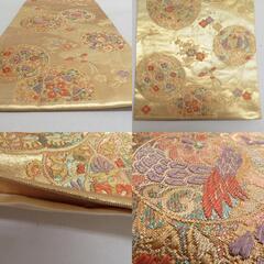 袋帯 正絹 丸文に鳳凰紋様 金糸 ゴールド系 六通柄 フォーマル 礼装 長さ440cm【中古】 【キモノオフ野々市若松店】の画像
