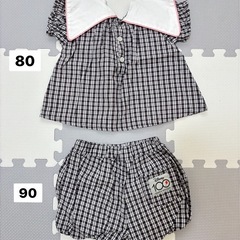 〈104〉ベビー服　バースデイ　ギンガムチェックセットアップの画像