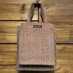 トートバッグ　３点セット　結城紬　２個　着物地　和柄　オレンジ　１個　中古 の画像