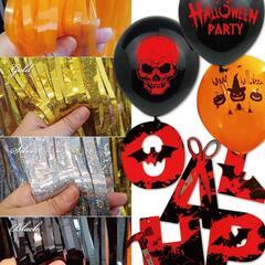 ハロウィン飾り付けセット 風船セット 骸骨 キラキラカーテン 豪華 写真撮影の画像
