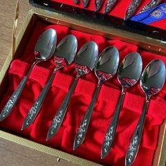 カトラリーセット💖 LUCKY WOOD ラッキーウッド フォーク・スプーン🍴 美品 フォーク6本 スプーン6本 記念品 ケース付き シルバーの画像