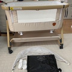 HZDMJ ベビーベッド 折りたたみ マットレス付き 固定ベルト 蚊帳付の画像