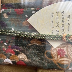 未使用　保管品　風呂敷・ふくさセット オリーブグリーン 花柄の画像