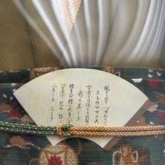 未使用　保管品　風呂敷・ふくさセット オリーブグリーン 花柄の画像