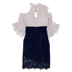 DEA. by ROBE de FLEURS ディアバイローブドフルール アシンメトリー×ホルターネックタイトドレス DE1883 ダスティーブルー×ネイビー XS キャバドレスの画像