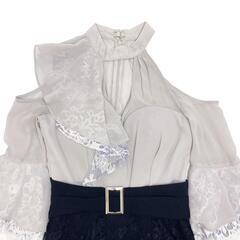 DEA. by ROBE de FLEURS ディアバイローブドフルール アシンメトリー×ホルターネックタイトドレス DE1883 ダスティーブルー×ネイビー XS キャバドレスの画像
