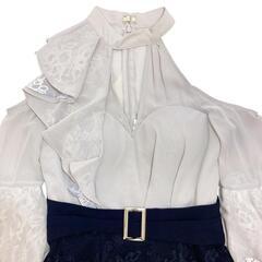 DEA. by ROBE de FLEURS ディアバイローブドフルール アシンメトリー×ホルターネックタイトドレス DE1883 ダスティーブルー×ネイビー S キャバドレスの画像