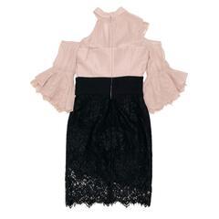 DEA. by ROBE de FLEURS ディアバイローブドフルール アシンメトリー×ホルターネックタイトドレス DE1883 ピンク×ブラック キャバドレスの画像