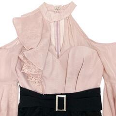 DEA. by ROBE de FLEURS ディアバイローブドフルール アシンメトリー×ホルターネックタイトドレス DE1883 ピンク×ブラック キャバドレスの画像