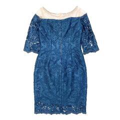 DEA. by ROBE de FLEURS ディアバイローブドフルール ビジューチュールｘ総レースタイトミニキャバドレス DE2371 ティールブルー M キャバドレスの画像