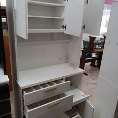 リユースのサカイ栃木店★ジモティ割あり★ NITORI ソレル100 食器棚 ホワイト W99.8×D42.3×H190.6 クリーニング済み TC10616の画像