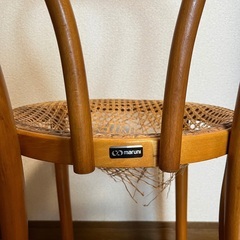 【ジャンク品】マルニ木工　ベントウッドチェア　ラタン　座面損傷の画像