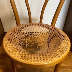 【ジャンク品】マルニ木工　ベントウッドチェア　ラタン　座面損傷の画像