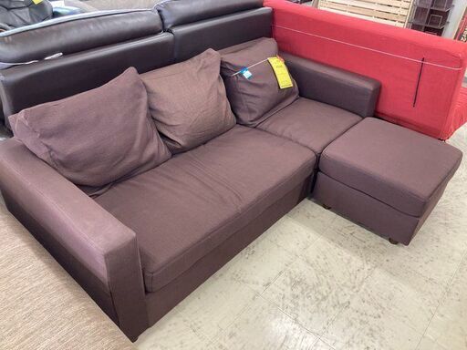 J5636　【リユースのサカイ柏店】　オットマン付きソファ3人掛け　ブラウン　クリーニング済み