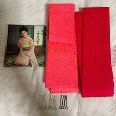【新品未使用】正絹 重ね襟 伊達衿 2本セット 赤×橙 着物 振袖 訪問着の画像