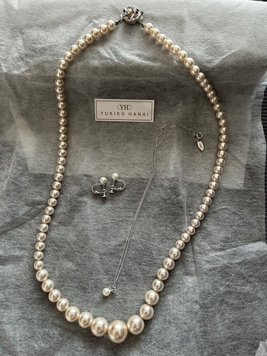 ユキコハナイ　パールネックレス、イヤリング3点セット