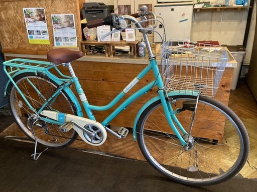 【チェーン新品！】 LEDオートライト　6段変速　26インチ自転車　エメラルドグリーン