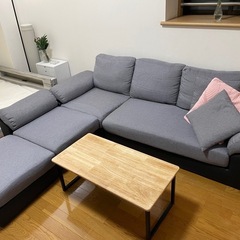 ソファー　三人掛け　オットマン2個　クッション3個付き　グレー　大きい　おしゃれの画像