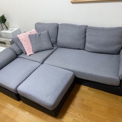 ソファー　三人掛け　オットマン2個　クッション3個付き　グレー　大きい　おしゃれの画像