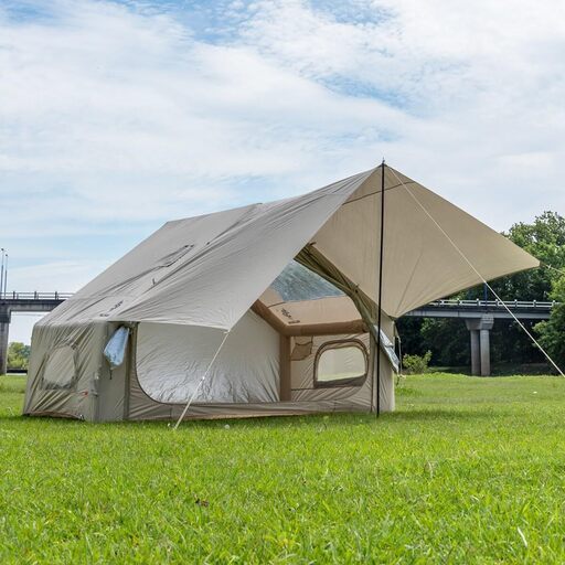 エアフレームテント タープ付き エアー テント インフレータブル 300x210x200cm 防水 ロッジタイプ アウトドア キャンプ ピクニック ファミリー 大人用 子供用 簡単組立 手動空気入れ付き