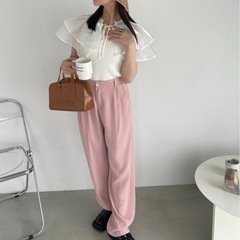 新品‼️フリル付きホワイト半袖トップス オーガンジー ケープ フリル ドッキング ニットの画像