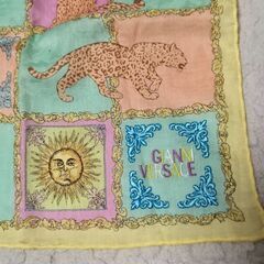 GIANNI VERSACE ヴェルサーチ 豹 大判ハンカチ スカーフ 刺繍の画像