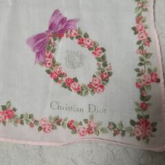 Christian Dior ディオール 大判ハンカチ リボン 花柄 昭和レトロの画像