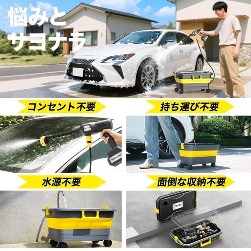 高圧洗浄機 充電式 タンク式 軽量自吸式洗車機 マルチクリーナー 家庭用 新品未使用】高圧洗浄機 充電式 タンク式 軽量自吸式洗車機