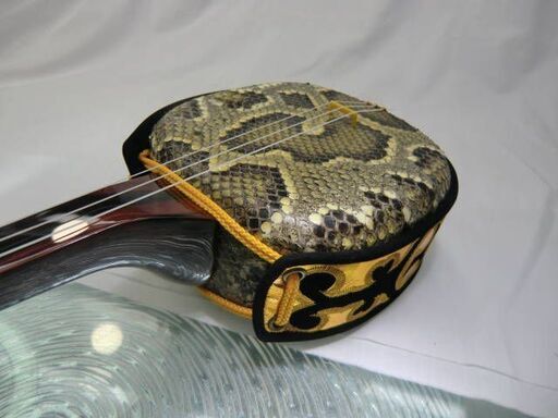 新品未使用 69.800円 盛嶋開鐘蛇皮チーガに縞黒檀棹セット