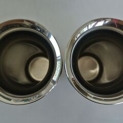 【お墓用】高級ステンレス製花立 中入れ式 ツバ付 筒径：58.5mm リング下深さ：138mm 1対2本セット W-39特大 未使用品の画像