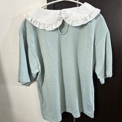 フリル付き襟 ミントグリーン Tシャツ Sサイズの画像