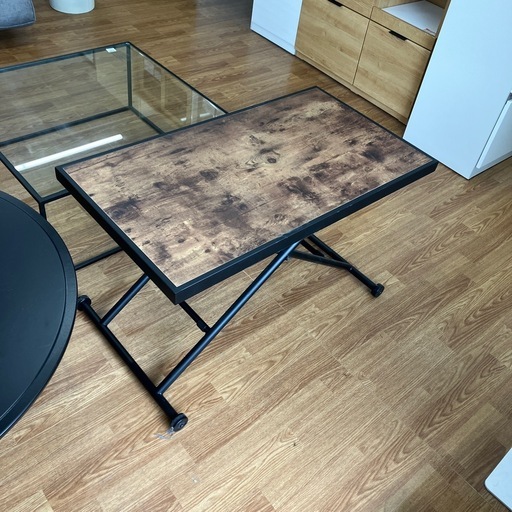 ダイニングテーブル　天板キズ有り　ダークブラウン×ブラック　昇降式【取り来れる方限定】