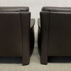 IDC大塚 ヒモラ ソファ ベルク 1人掛け 2脚セット 本革 セミアニリン染め ダークブラウン ドイツ リビング 中古家具 店頭引取歓迎 R10054の画像