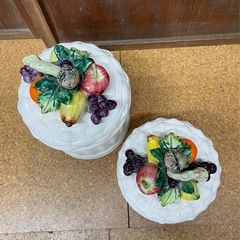 陶器 フルーツモチーフ 小物入れ 収納ケース 2個セットの画像