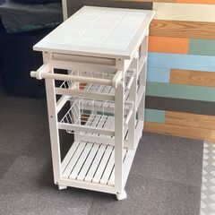 店頭引き渡し 中古 キッチンワゴン ホワイトウッド キャスター付き キッチン 家具の画像