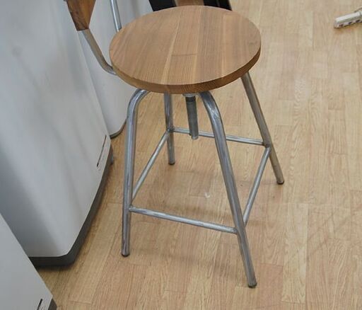 【商談中】 ② 木製 カウンターチェア ネジ式昇降タイプ 幅41×奥41×高90～105cm 四つ足 ハイチェア アイアンフレーム 椅子 いす イス 札幌市 清田区 平岡