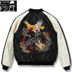 テーラー東洋 スカジャン BLACK EAGLE×JAPAN MAP リバーシブル 別珍ブラック×グレー L  新品未使用品の画像