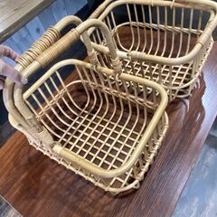 ラタン オープンシェルフ チェア かご セットの画像