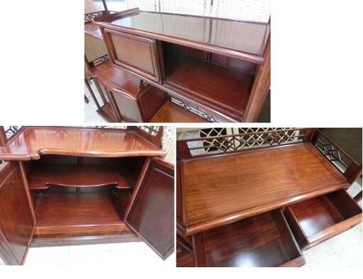 唐木家具 茶箪笥 透かし彫り 幅120 飾り棚 違い棚 茶棚 レトロ アンティーク 和モダン家具 札幌 西野店