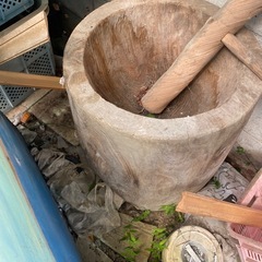 餅つき臼　杵　木製の画像