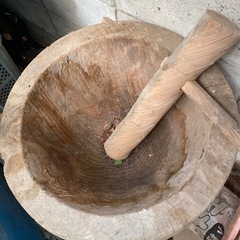 餅つき臼　杵　木製の画像