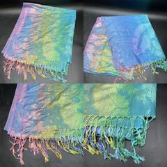 K357 パシュミナ（pashmina）大判 ストール レインボーカラー系 約70×178㎝　マフラー　カシミヤ100％　ひざかけ CASHMERE SILK 美品の画像