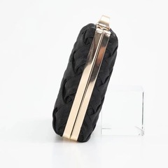 クラッチバッグ 結婚式ブレイドサテン スクエア クラッチ バッグパーティブラックの画像