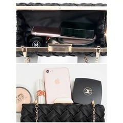 クラッチバッグ 結婚式ブレイドサテン スクエア クラッチ バッグパーティブラックの画像