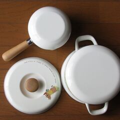 未使用【ホーロー １８ｃｍ両手鍋 １３ｃｍミルクパン】長期保管品の画像