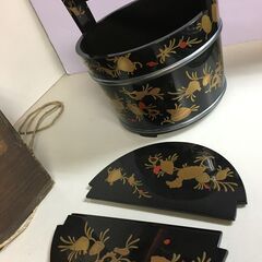 A4557　蒔絵手桶水指　水差し　水器　茶道具　漆芸　木箱　アンティーク　レトロ　現状品の画像