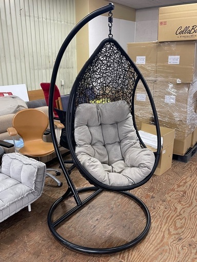 ハンギングチェアしずく型 1人掛けスタンド ハンモック クッション付